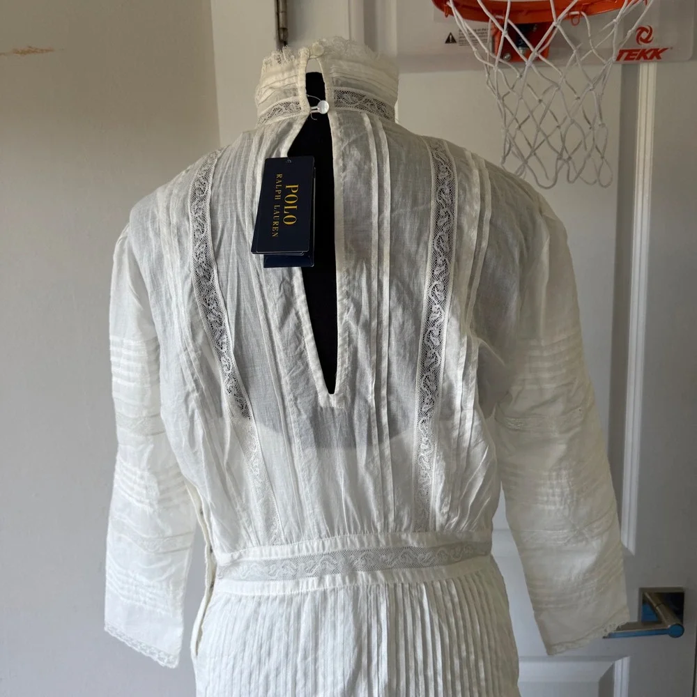 Polo Ralph Lauren Cream Lace Pintuck Edwardian Maxi Dress Vintage Style Size 4 - Picture 10 of 16